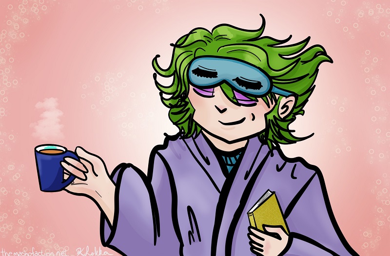 Naotoki getting ready for his beauty sleep.